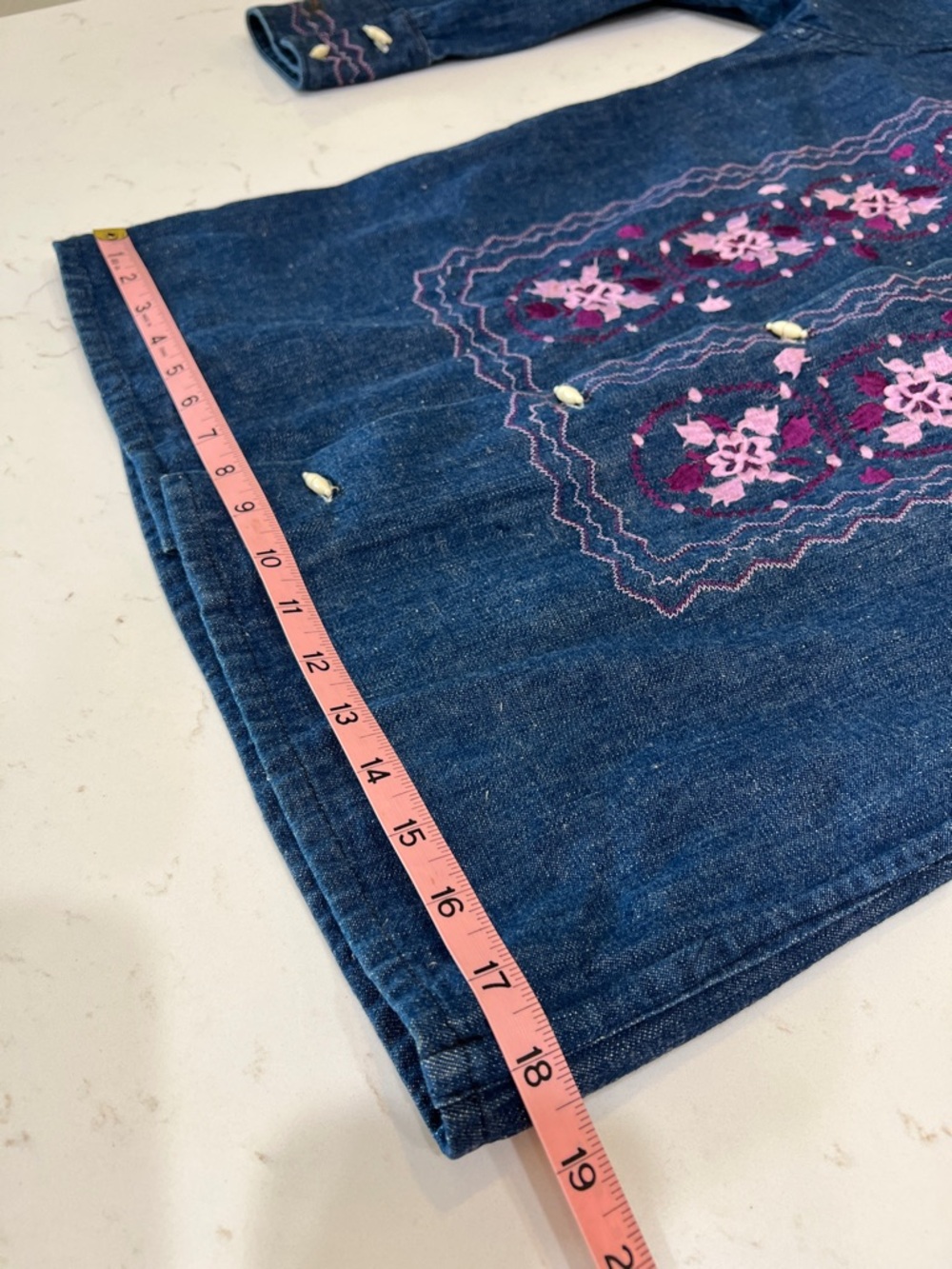 Vintage 70s Embroidered Denim Shirt Western Boho Floral Cotton - Picture 8 of 10